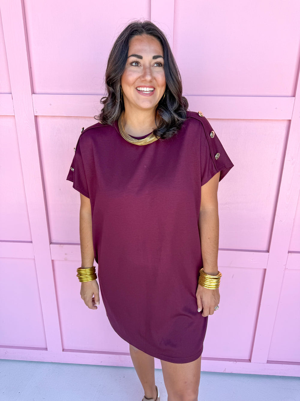 Jincy's Women's Boutique Maroon Mini Dress with Buttons