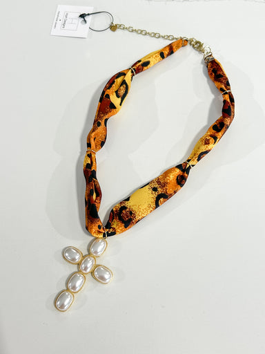 Hart Designs | Autumn Leopard Pearl Cross Scarf Necklace