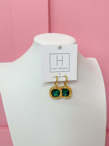 Hart Designs | Gold Trimmed Emerald Earrings