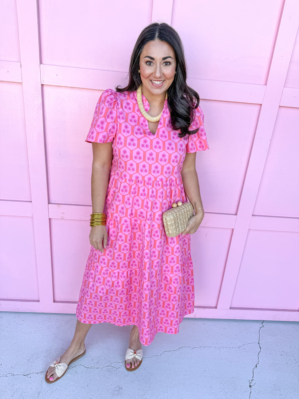 Jincy's Women's Boutique Mary Square Ivy Dress Rosette Charm Pink Plus Size