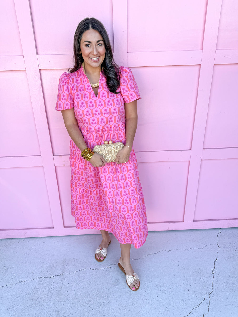 Jincy's Women's Boutique Mary Square Ivy Dress Rosette Charm Pink Plus Size