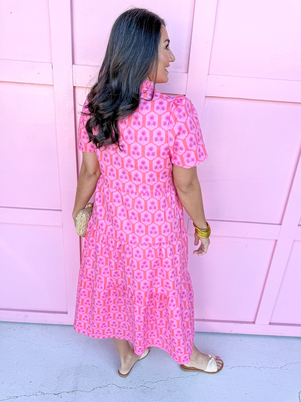 Jincy's Women's Boutique Mary Square Ivy Dress Rosette Charm Pink Plus Size