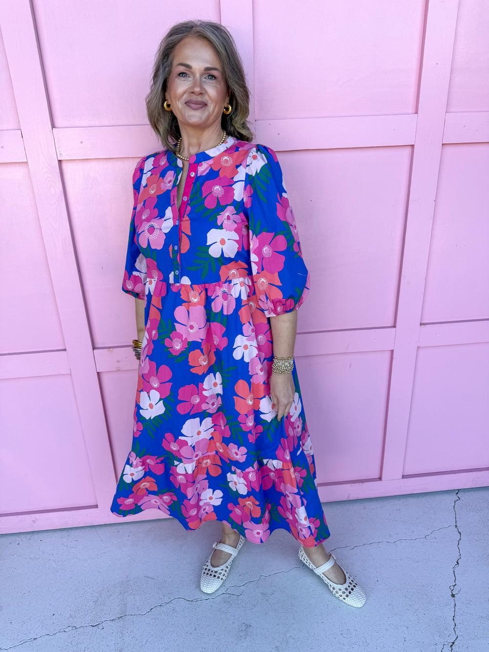 Jincy's Women's Boutique Mary Square Riley Blue Floral Dress Plus Size