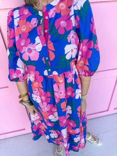 Jincy's Women's Boutique Mary Square Riley Blue Floral Dress Plus Size