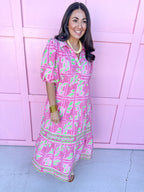 Jincy's Women's Boutique Mary Square Eloise Dress Trellis Tiles Pink Plus Size