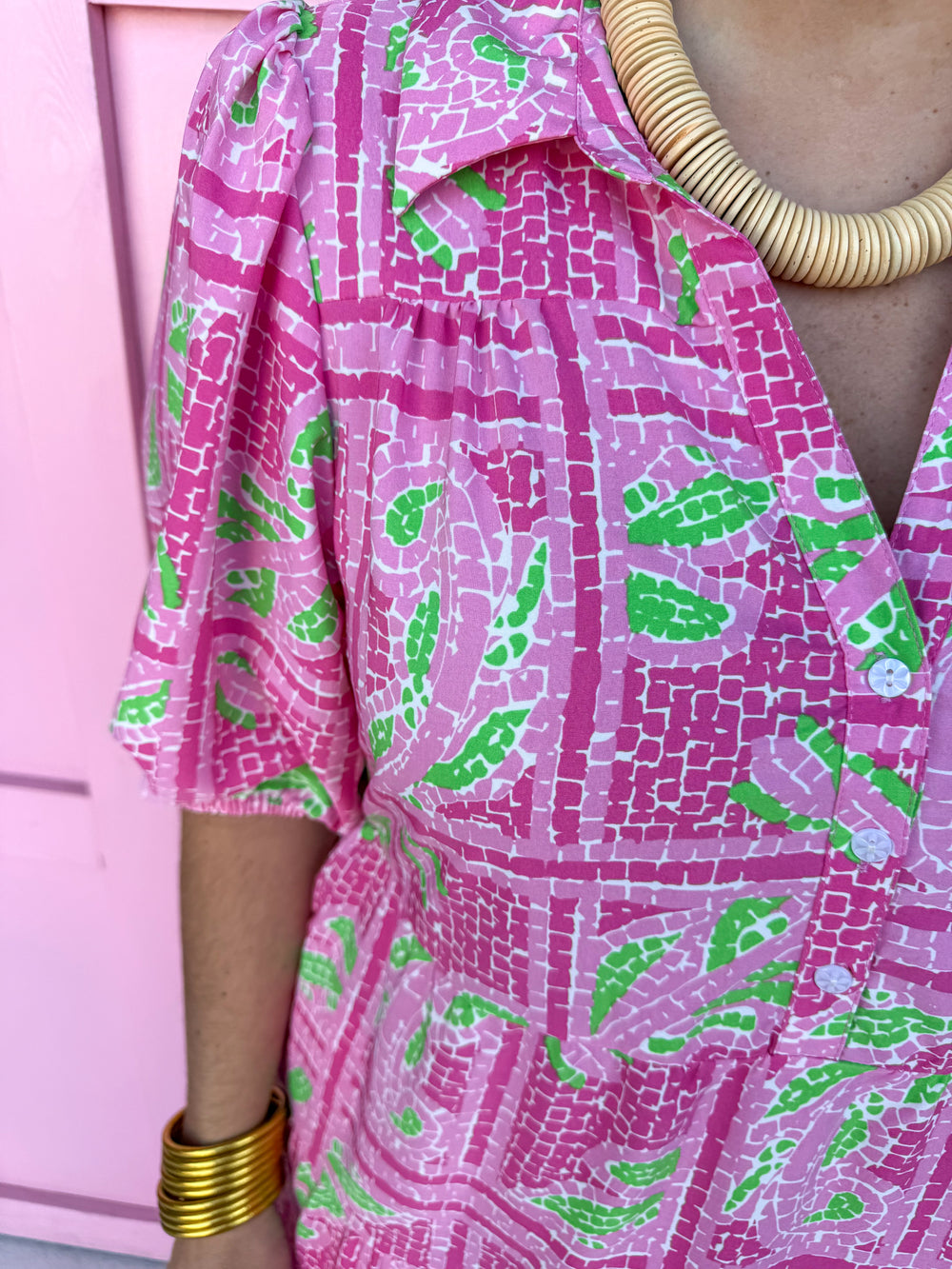 Jincy's Women's Boutique Mary Square Eloise Dress Trellis Tiles Pink Plus Size