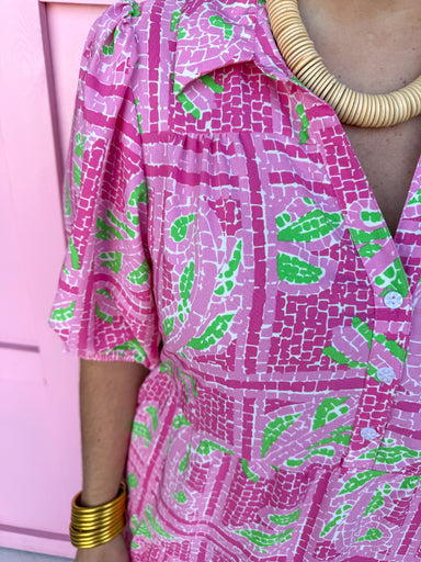 Jincy's Women's Boutique Mary Square Eloise Dress Trellis Tiles Pink Plus Size