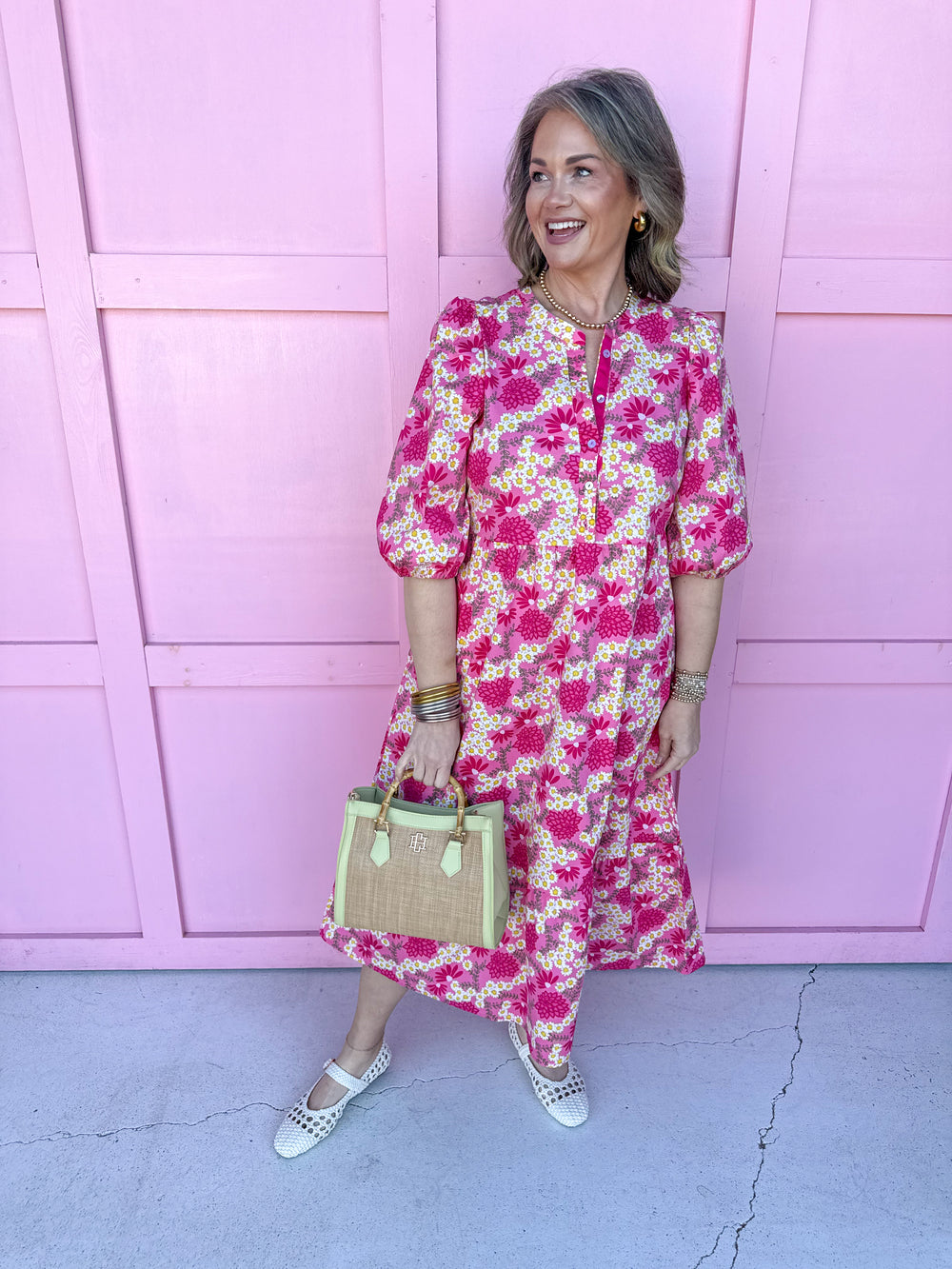 Jincy's Women's Boutique Mary Square Riley Pink Daisy Floral Midi Maxi Dress Plus Size