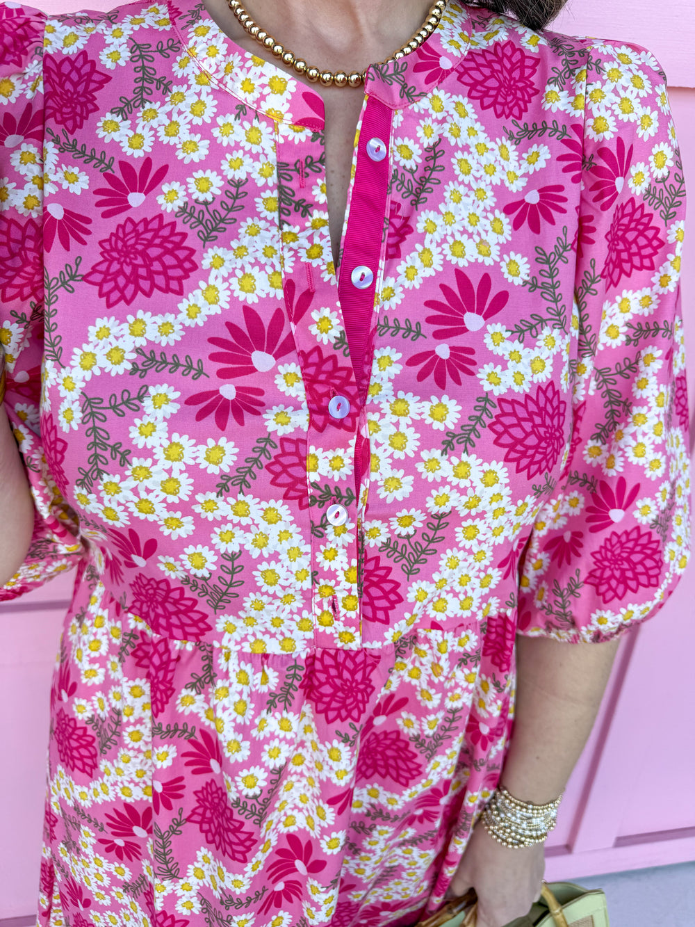 Jincy's Women's Boutique Mary Square Riley Pink Daisy Floral Midi Maxi Dress Plus Size