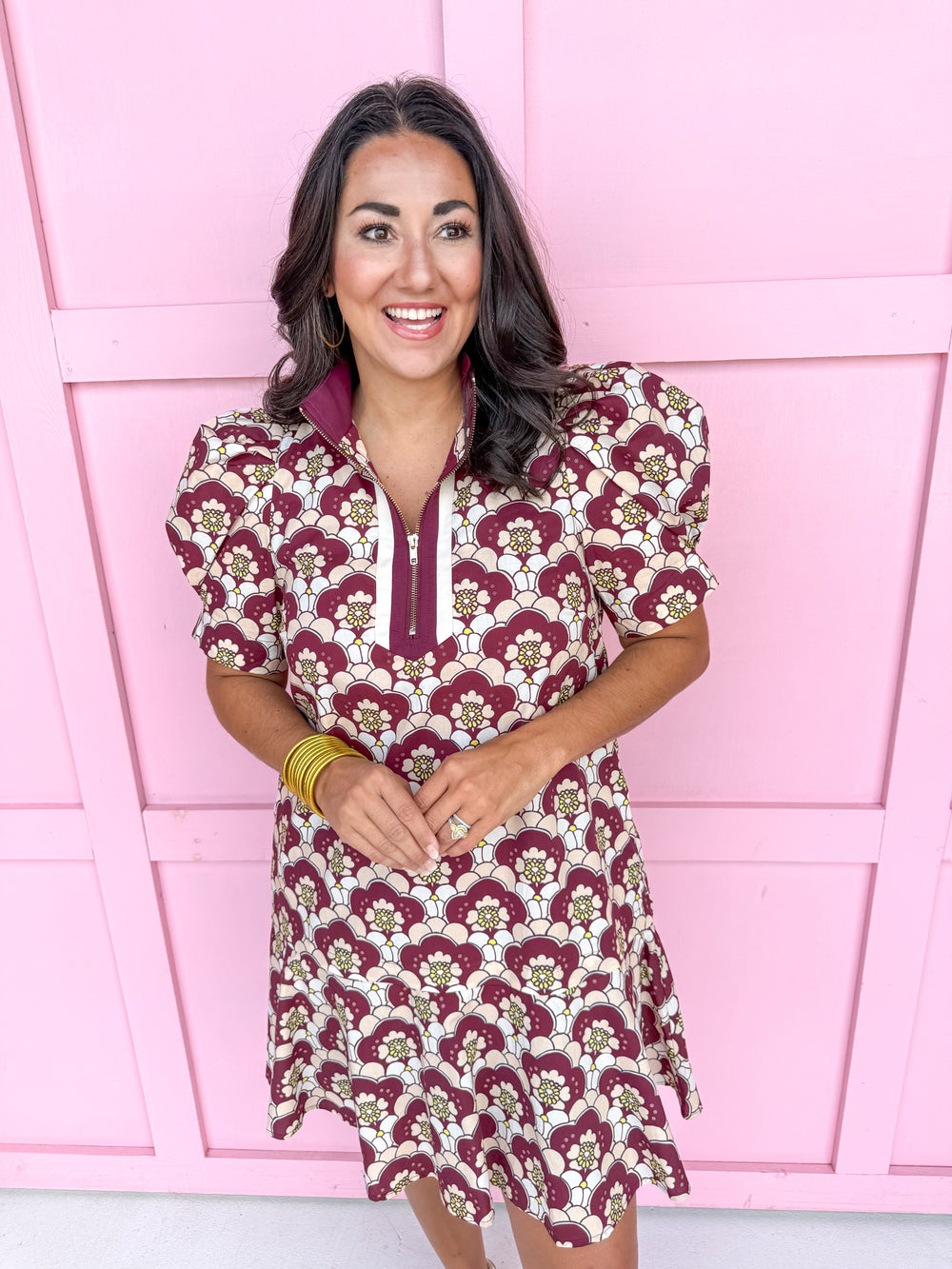 womens boutique zipper neckline puff sleeves mini length pop collar jincy's