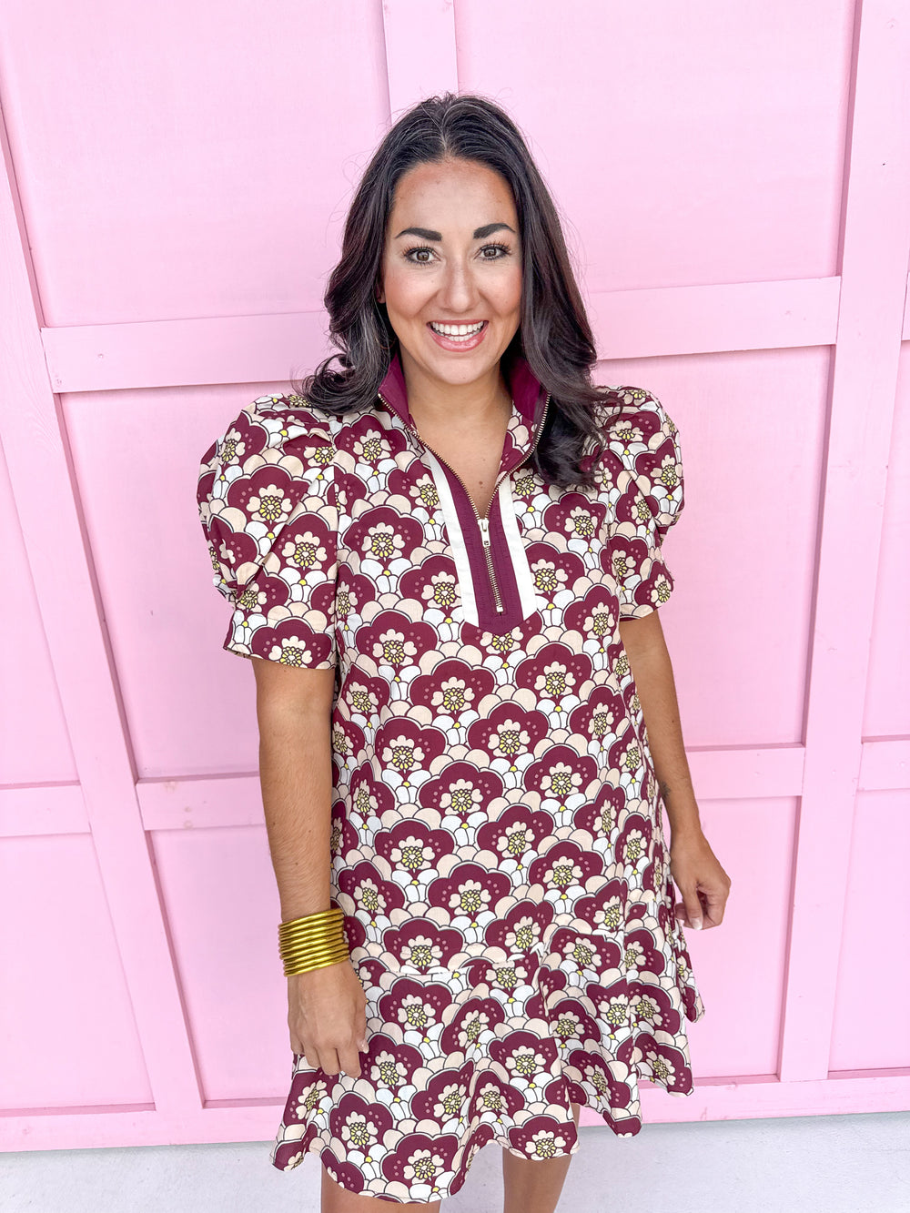 womens boutique zipper neckline puff sleeves mini length pop collar jincy's