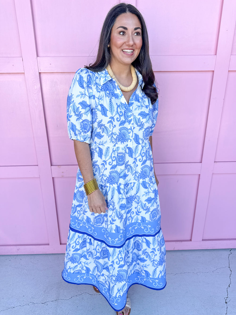 Jincy's Women's Boutique Mary Square Plus Size Eloise Dress Porcelain Vines Blue