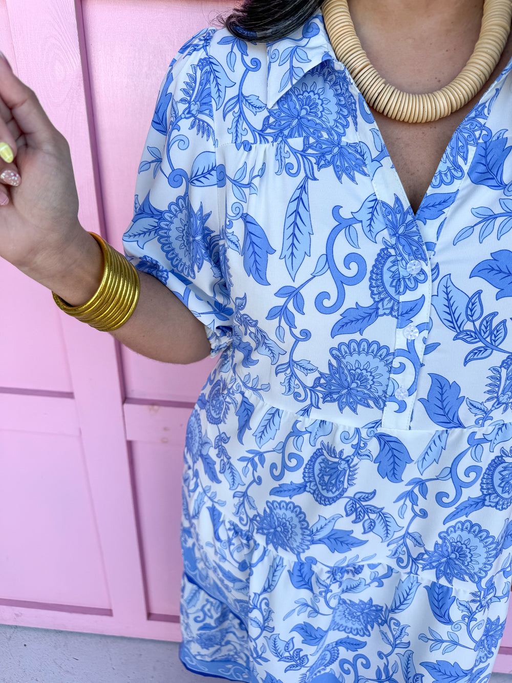 Jincy's Women's Boutique Mary Square Plus Size Eloise Dress Porcelain Vines Blue