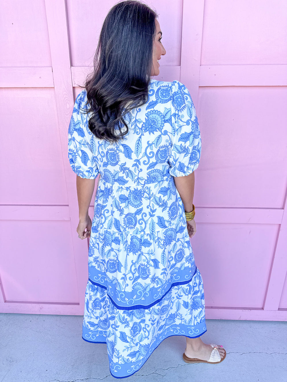 Jincy's Women's Boutique Mary Square Plus Size Eloise Dress Porcelain Vines Blue