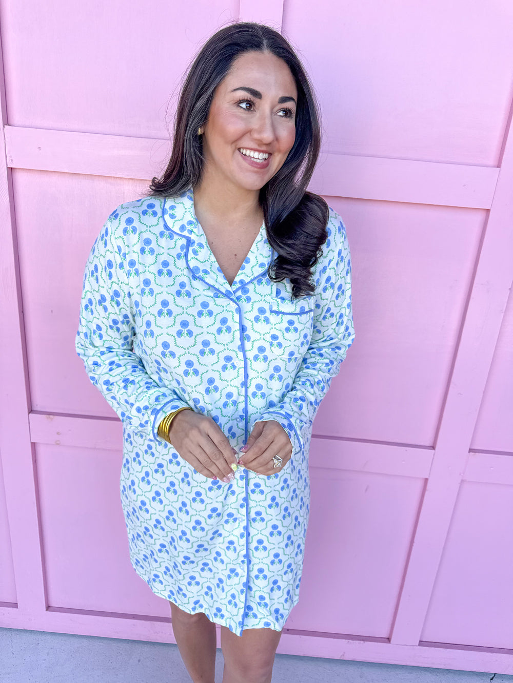 Jincy's Women's Boutique Mary Square Charlotte Blue Floral Nightshirt Plus Size