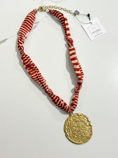 Hart Designs | Red Strip Hammered Circle Scarf Necklace