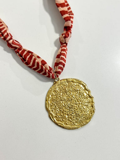 Hart Designs | Red Strip Hammered Circle Scarf Necklace