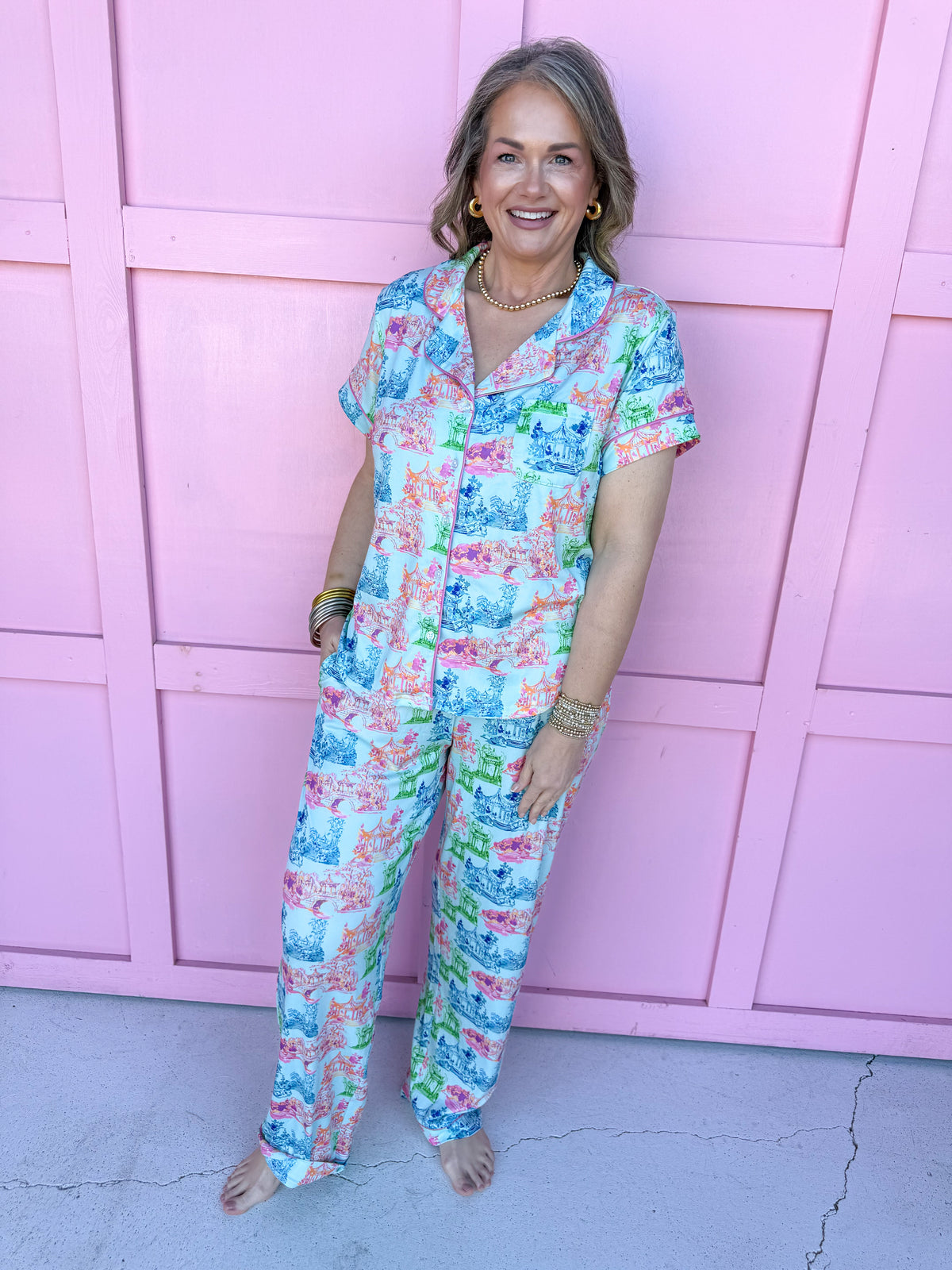 Maya Pajama Pant Set - Aqua/Multi