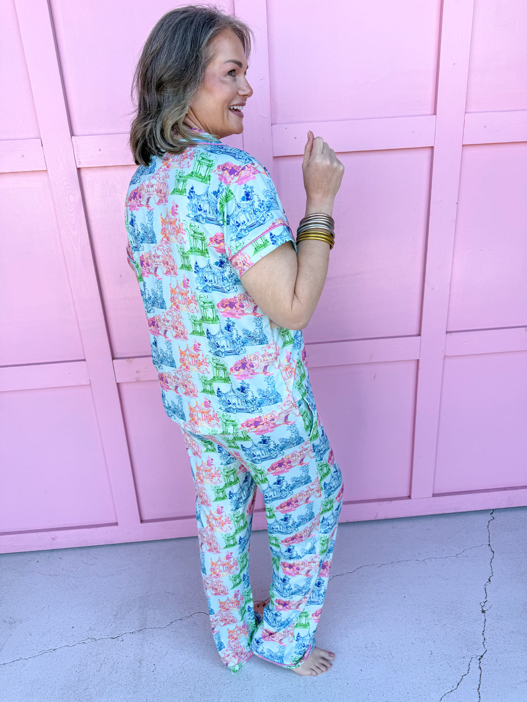 Maya Pajama Pant Set - Aqua/Multi
