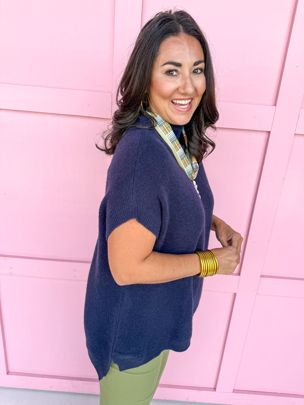 womens boutique navy mock neck tunic length oversized jincy's