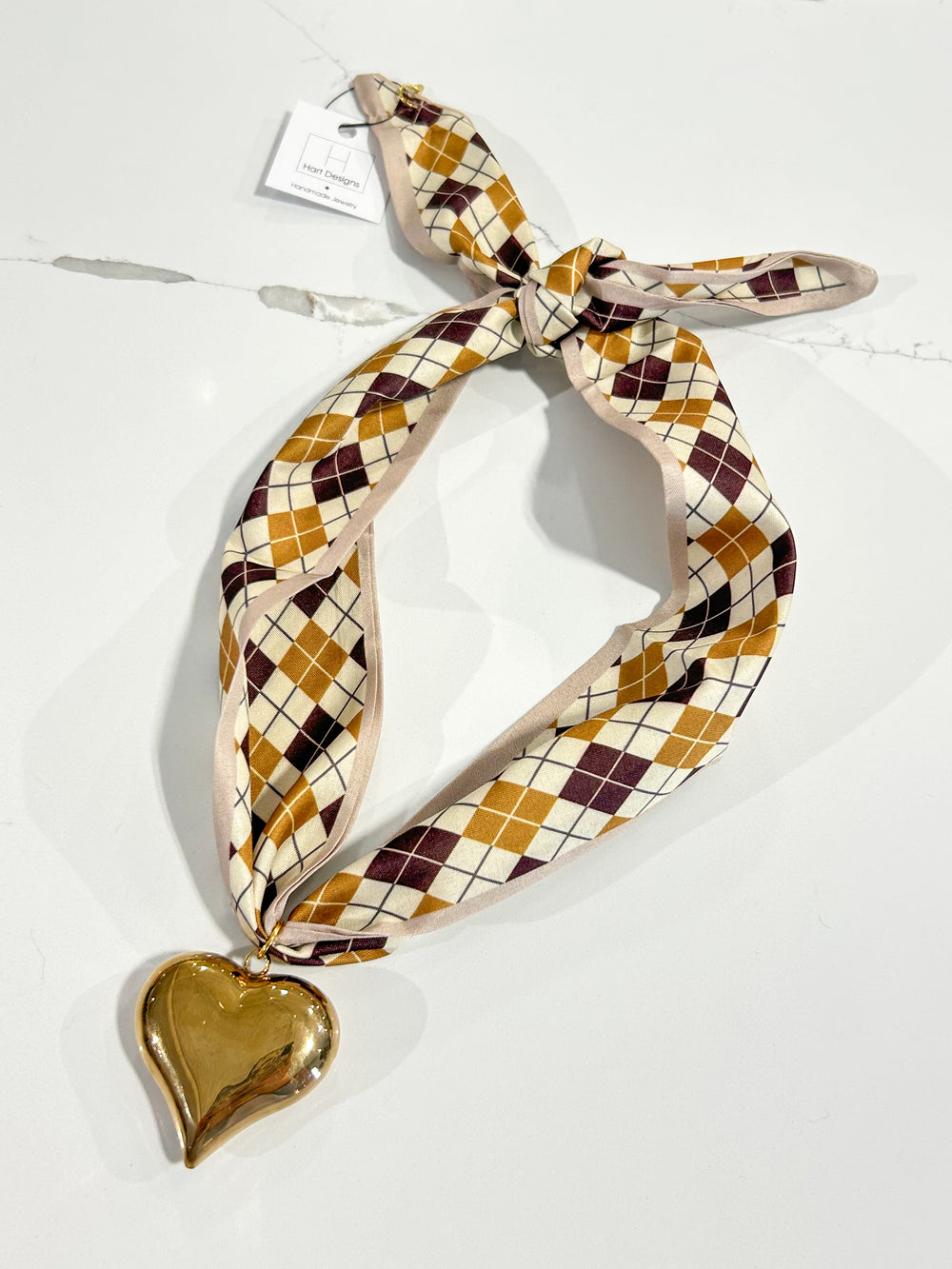 Hart Designs | Autumn Checkered Bubble Heart Twilly Necklaces