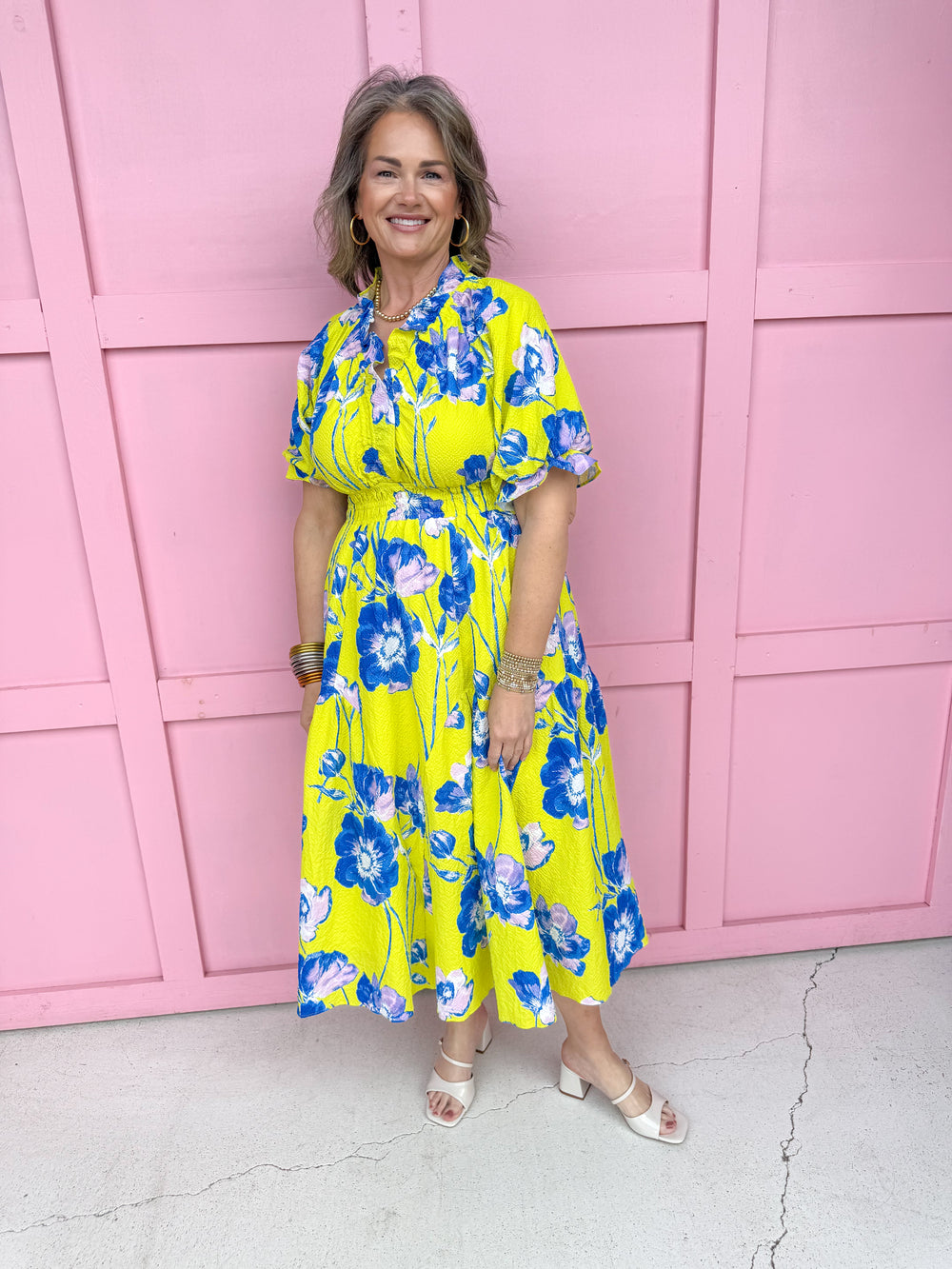 Jincy's Women's Boutique Spring Styles Yellow & Blue Floral Maxi Midi Dress