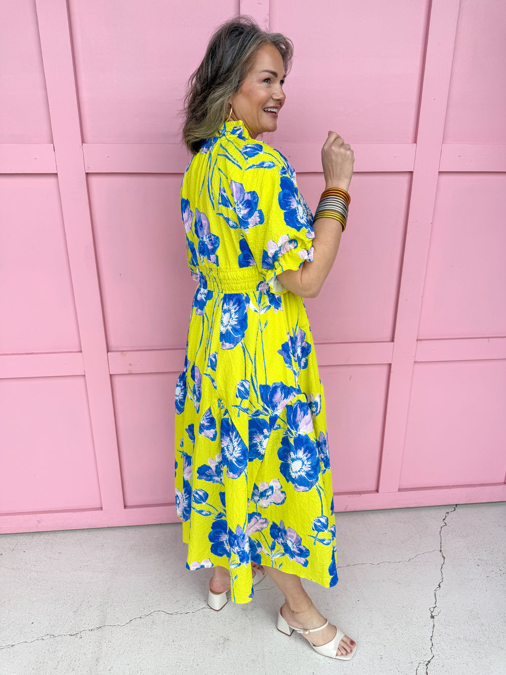 Jincy's Women's Boutique Spring Styles Yellow & Blue Floral Maxi Midi Dress