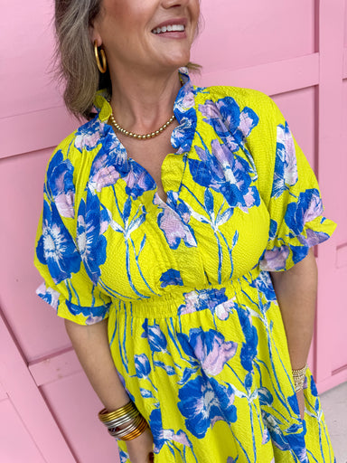 Jincy's Women's Boutique Spring Styles Yellow & Blue Floral Maxi Midi Dress