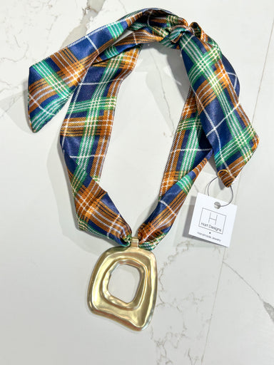 Hart Designs | Royal Plaid Open Medallion Twilly Necklace 