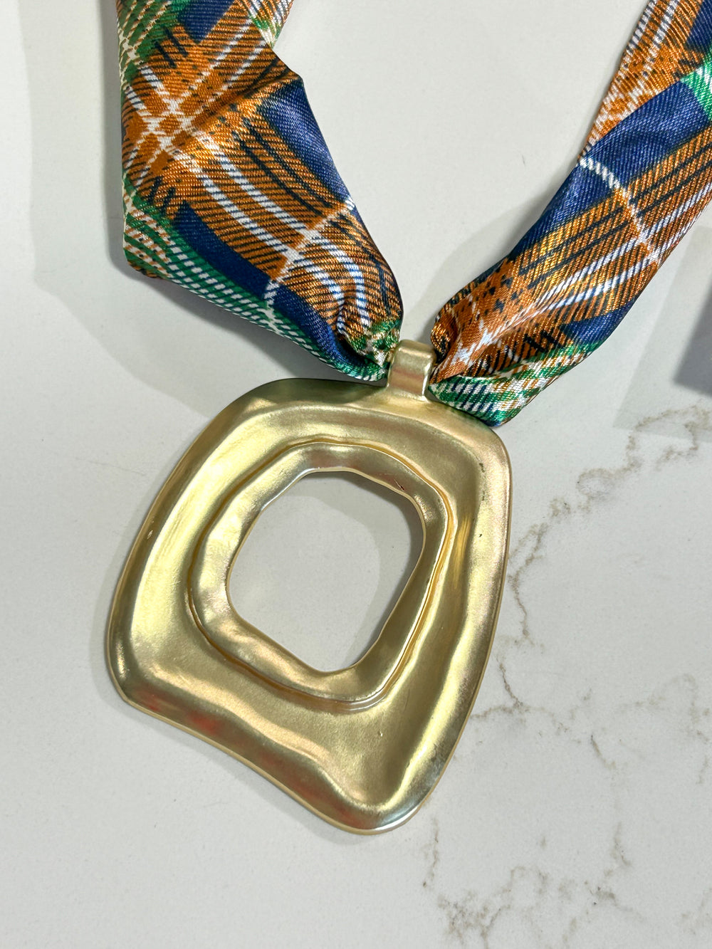 Hart Designs | Royal Plaid Open Medallion Twilly Necklace 