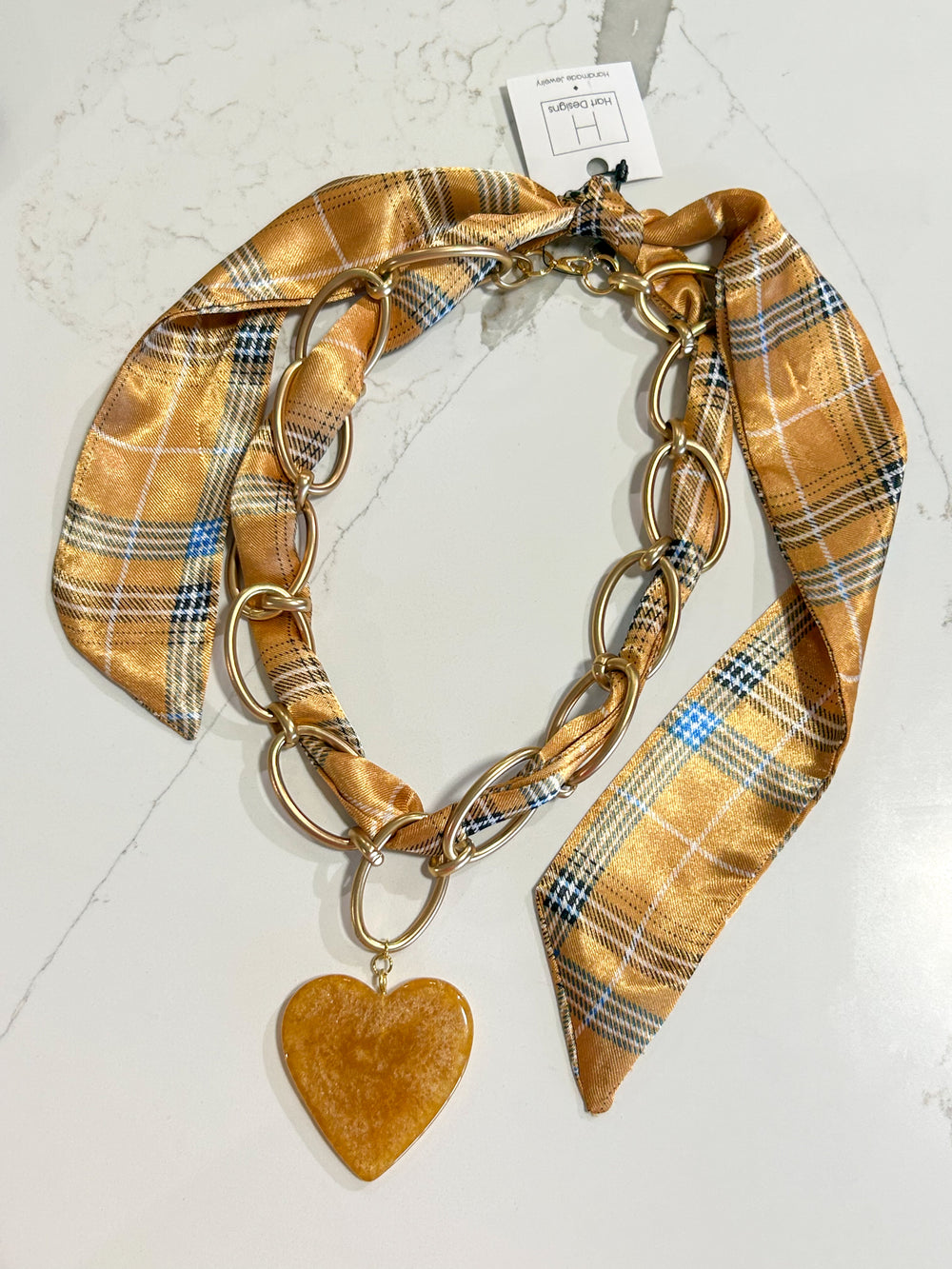 Hart Designs | Gold Link Plaid Heart Twilly Necklace 