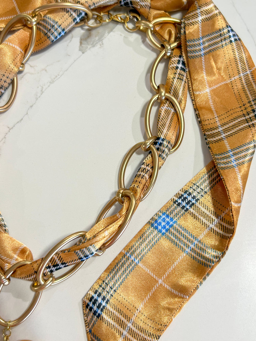 Hart Designs | Gold Link Plaid Heart Twilly Necklace 