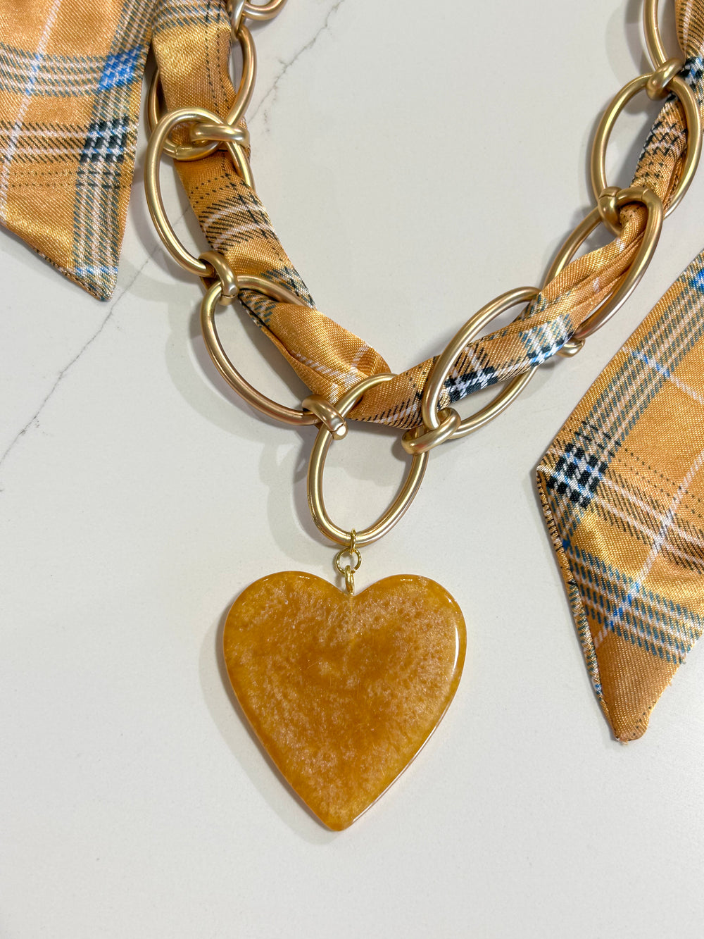 Hart Designs | Gold Link Plaid Heart Twilly Necklace 