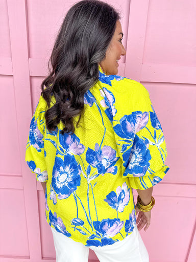 Jincy's Women's Boutique Spring Styles Yellow & Blue Floral Print Top