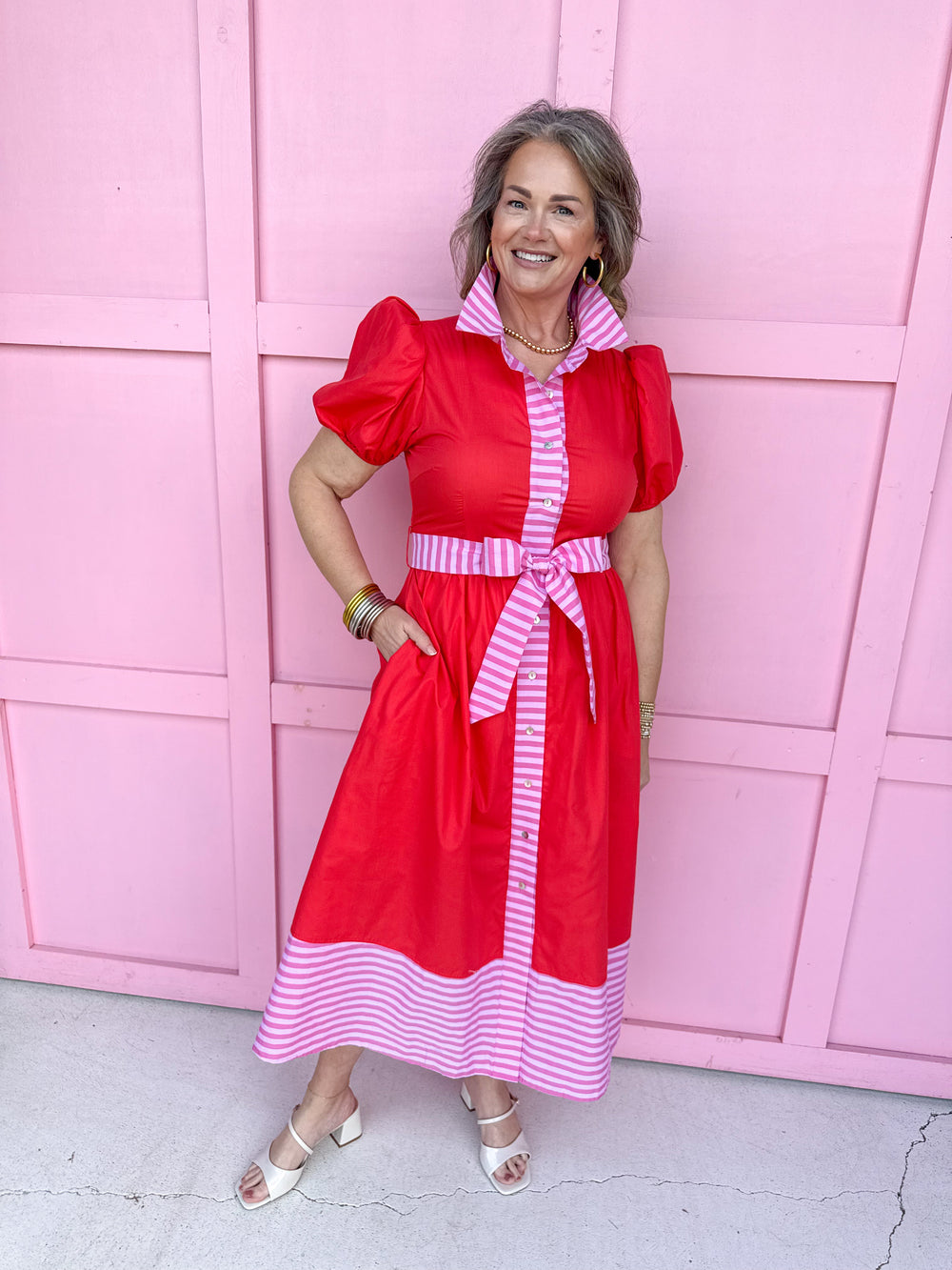 Jincy's Women's Boutique Spring Styles Red & Pink Stripe Maxi Midi Dress