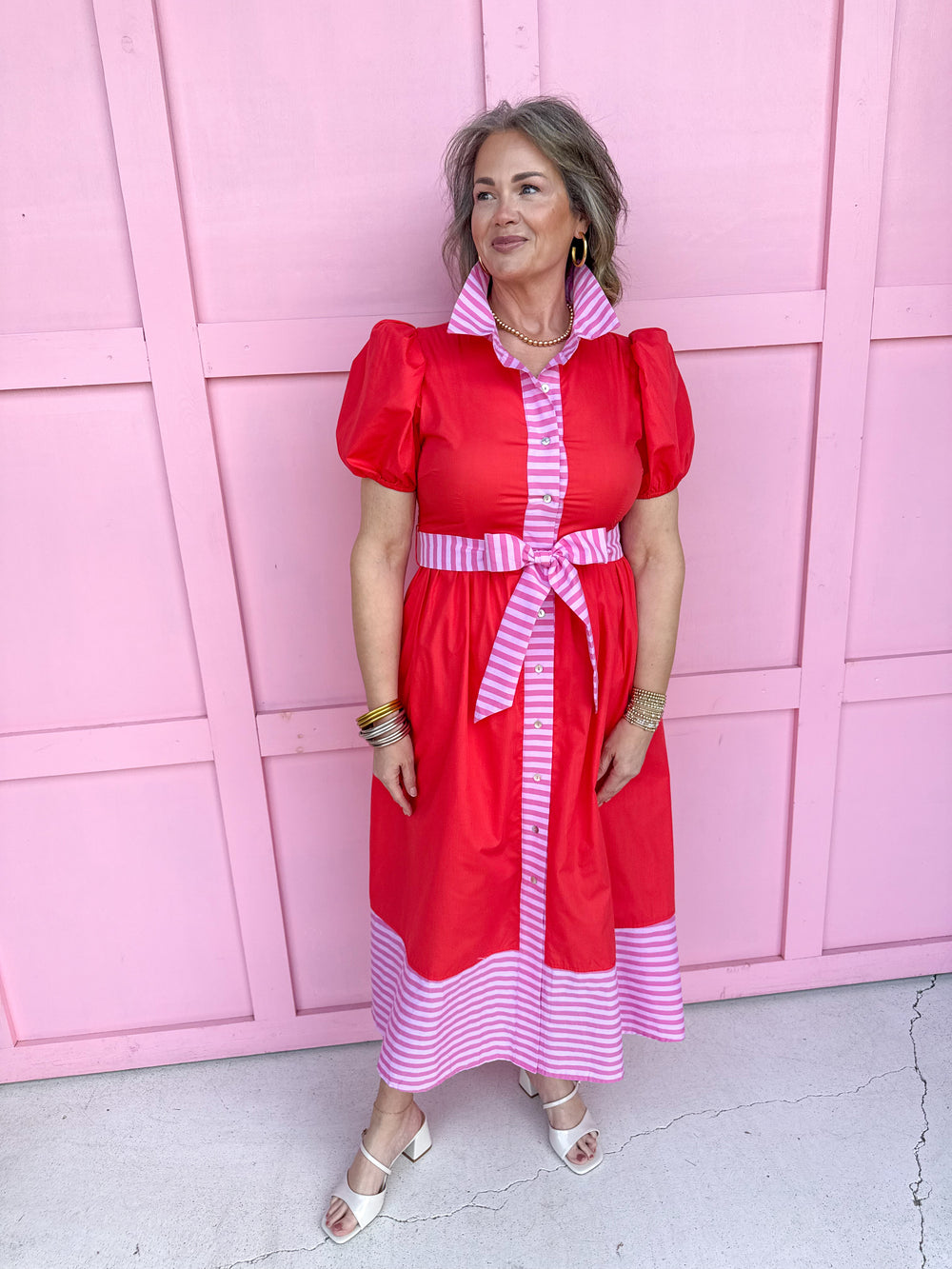 Jincy's Women's Boutique Spring Styles Red & Pink Stripe Maxi Midi Dress