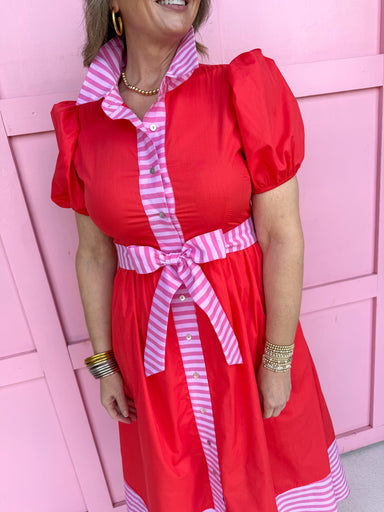 Jincy's Women's Boutique Spring Styles Red & Pink Stripe Maxi Midi Dress