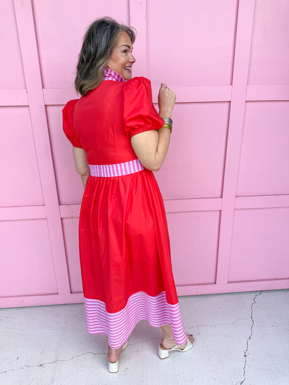 Jincy's Women's Boutique Spring Styles Red & Pink Stripe Maxi Midi Dress