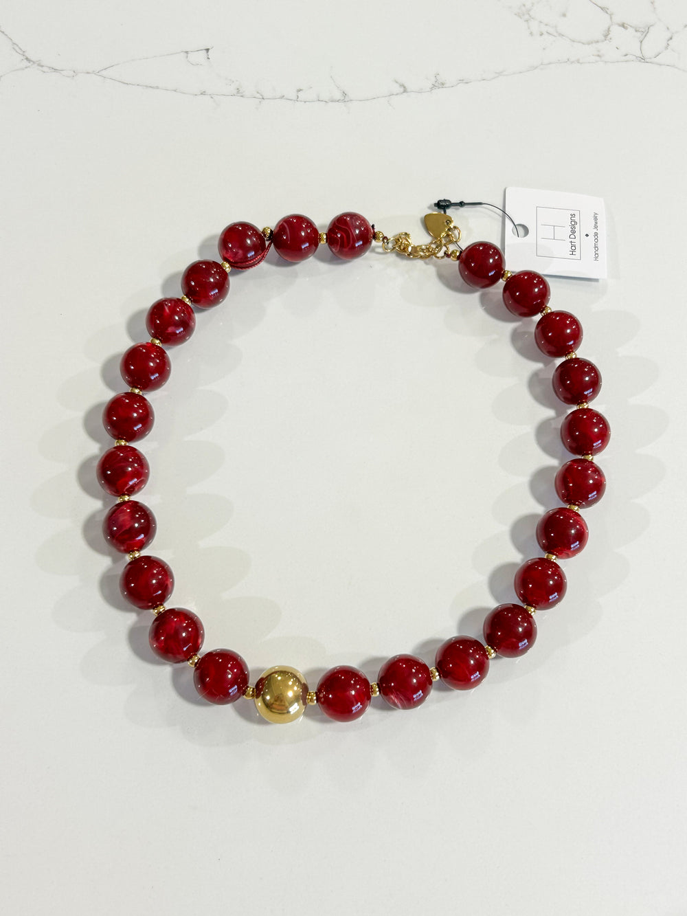 Hart Designs | Red Marble Bead Necklace 