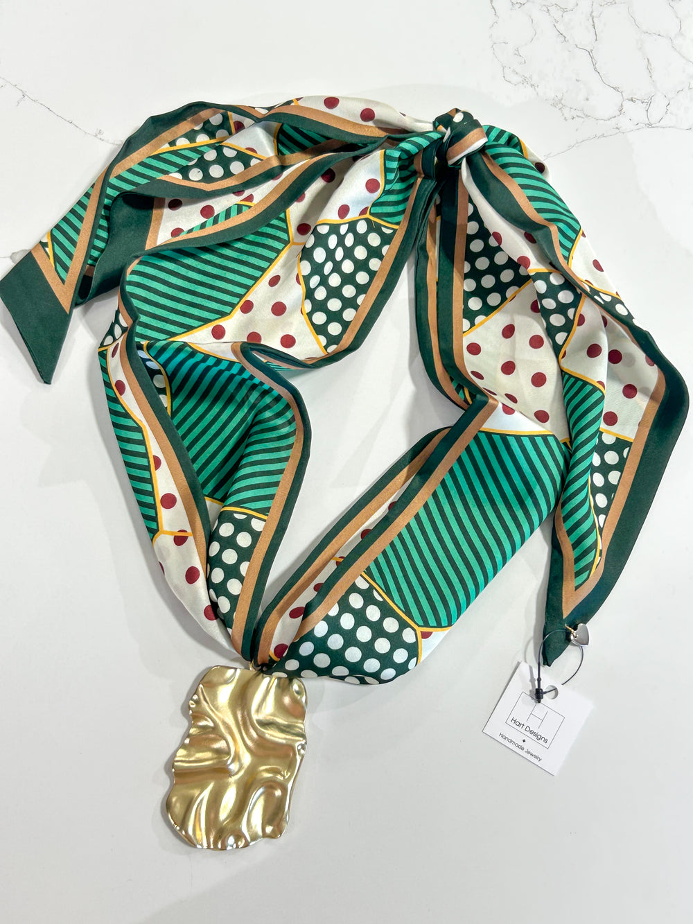 Hart Designs | Gilded Silk Rectangle Medallion Twilly Necklace