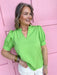 Jincy's Women's Boutique Spring Styles Green V Neckline Top