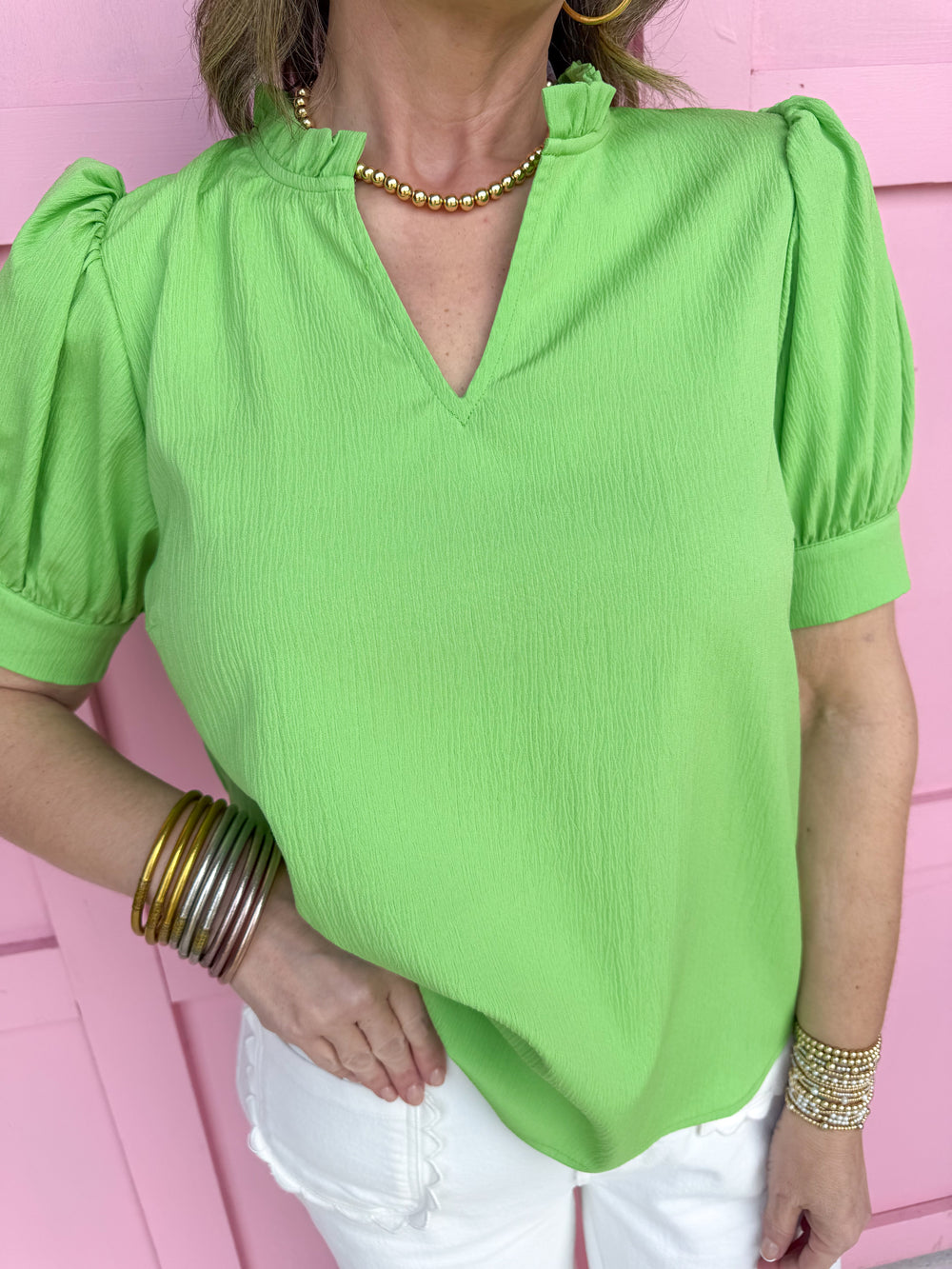 Jincy's Women's Boutique Spring Styles Green V Neckline Top