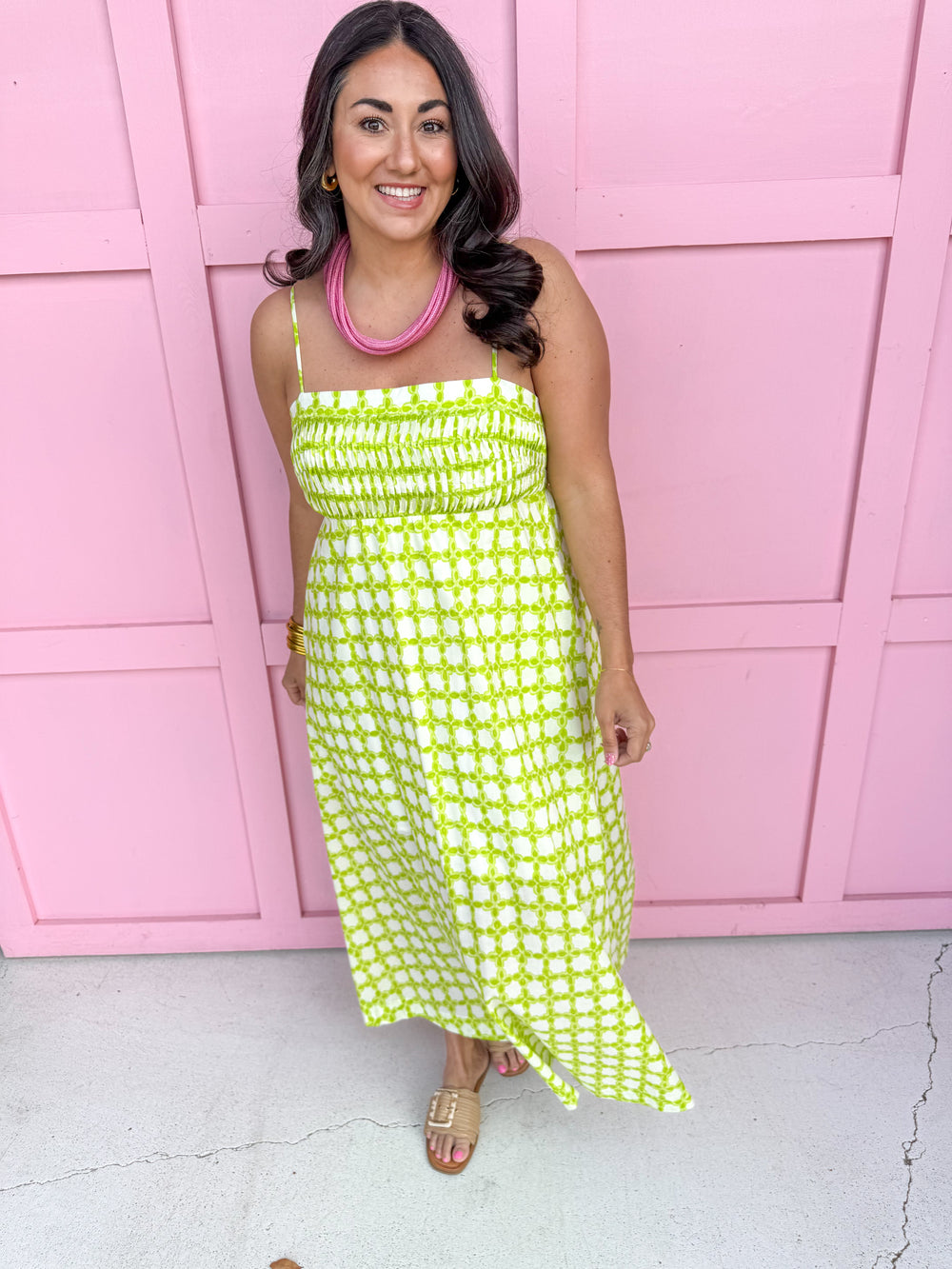 Jincy's Women's Boutique Spring Styles Lime Mosaic Maxi Midi Dress