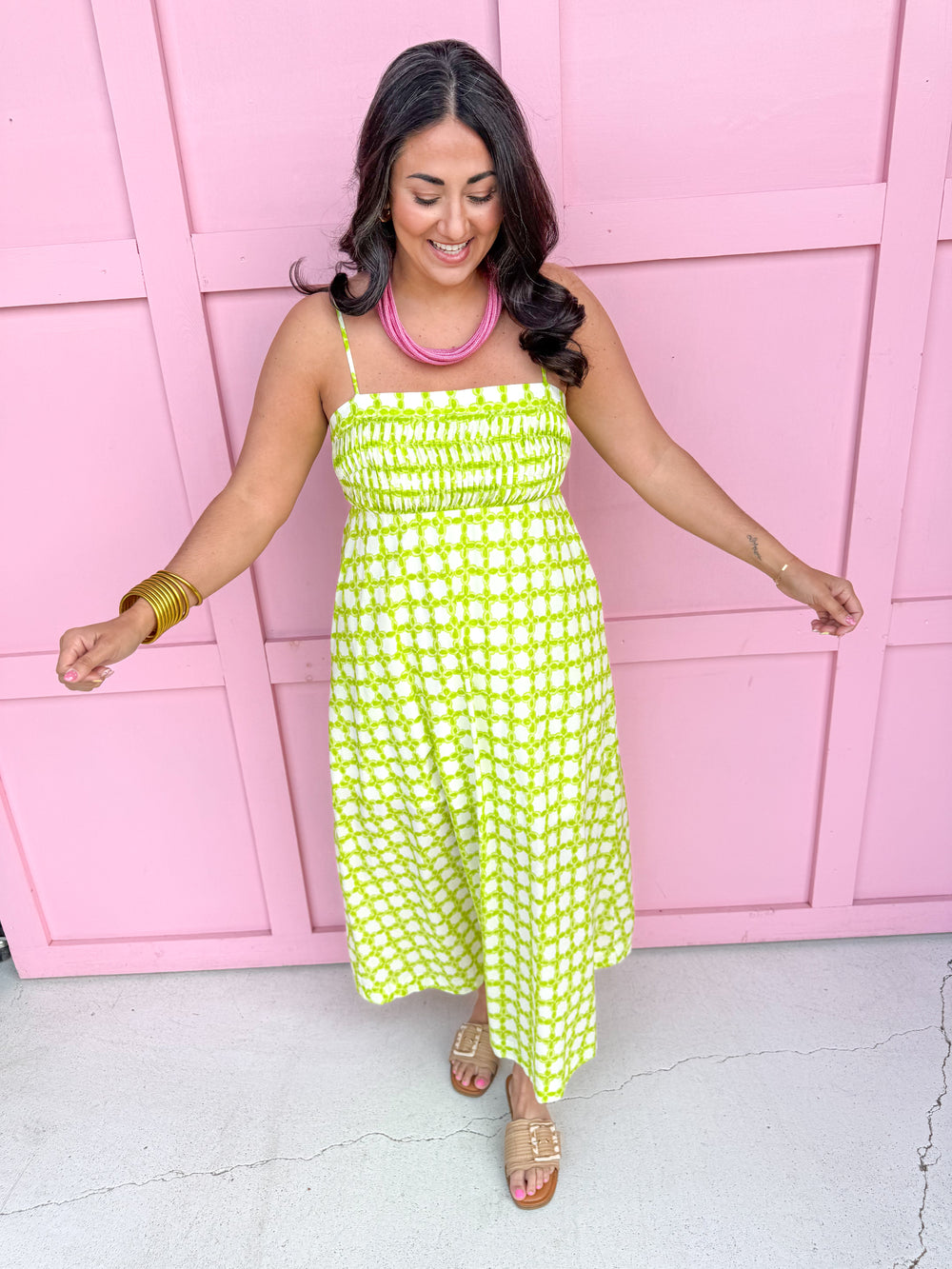 Jincy's Women's Boutique Spring Styles Lime Mosaic Maxi Midi Dress