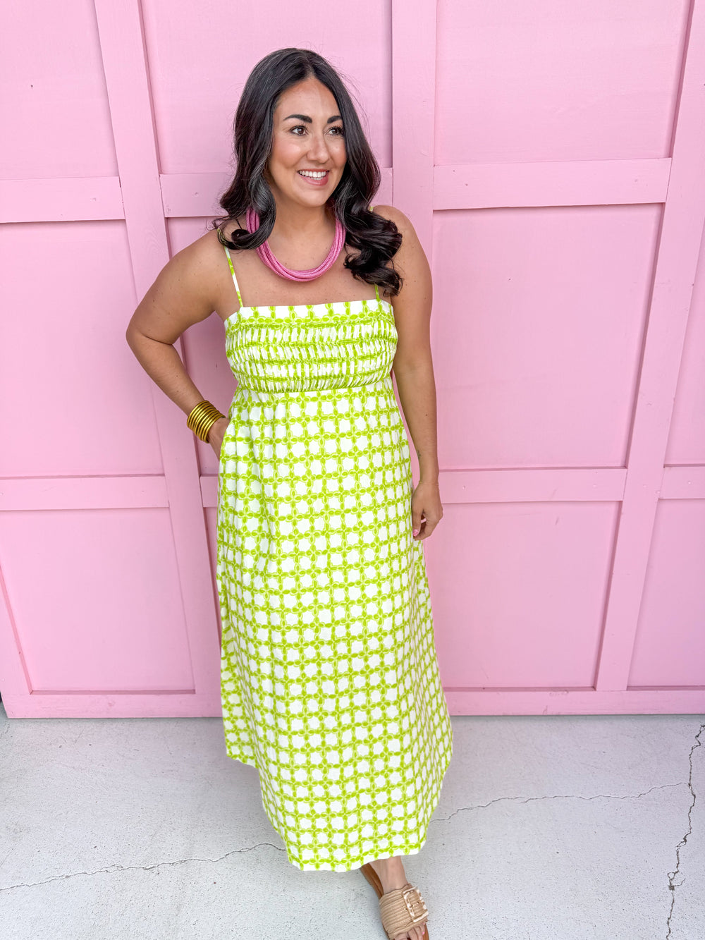 Jincy's Women's Boutique Spring Styles Lime Mosaic Maxi Midi Dress