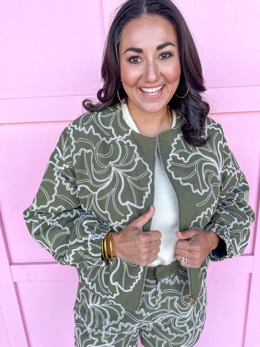 womens boutique embroidered jacket zipper front pockets jincy's