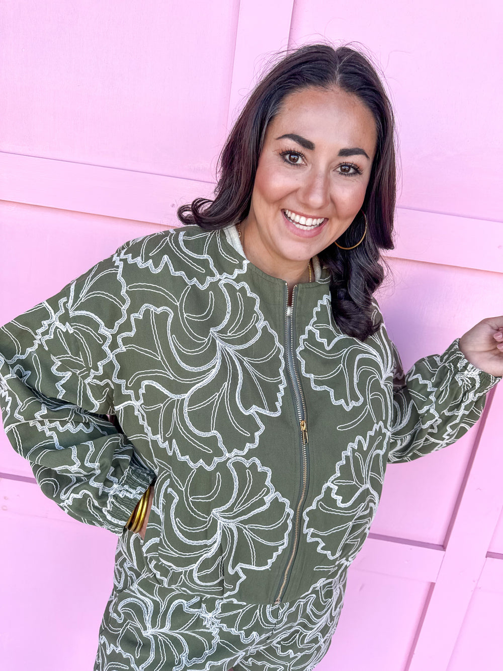 womens boutique embroidered jacket zipper front pockets jincy's