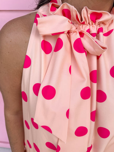 Jincy's Women's Boutique Spring Styles Peach Pink Polka Dot Maxi Midi Dress