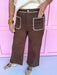 Jincy's Women's Boutique brown wide leg jeans with crochet detail