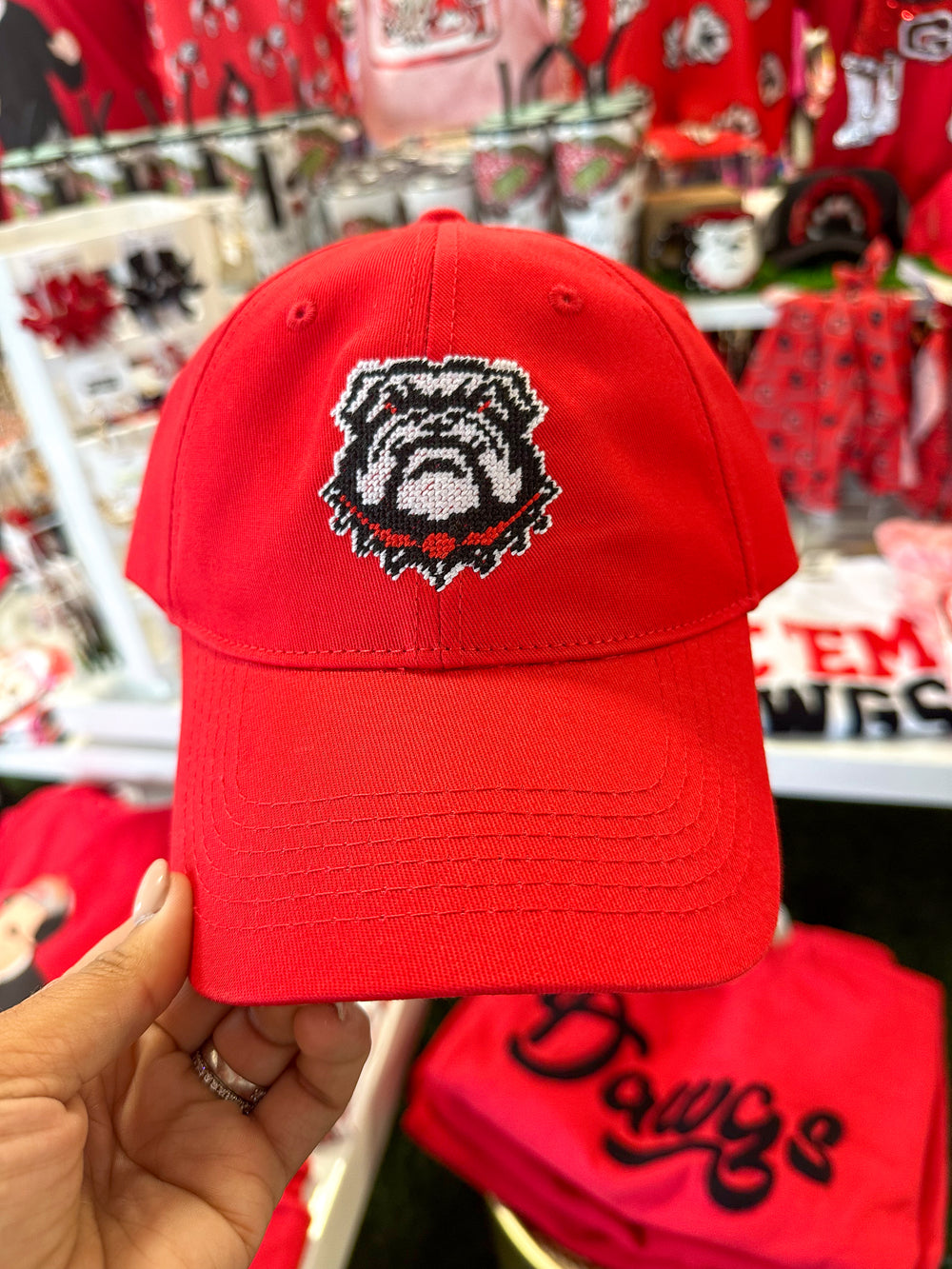 Lisi Lerch | Red Needlepoint Bulldog Hat